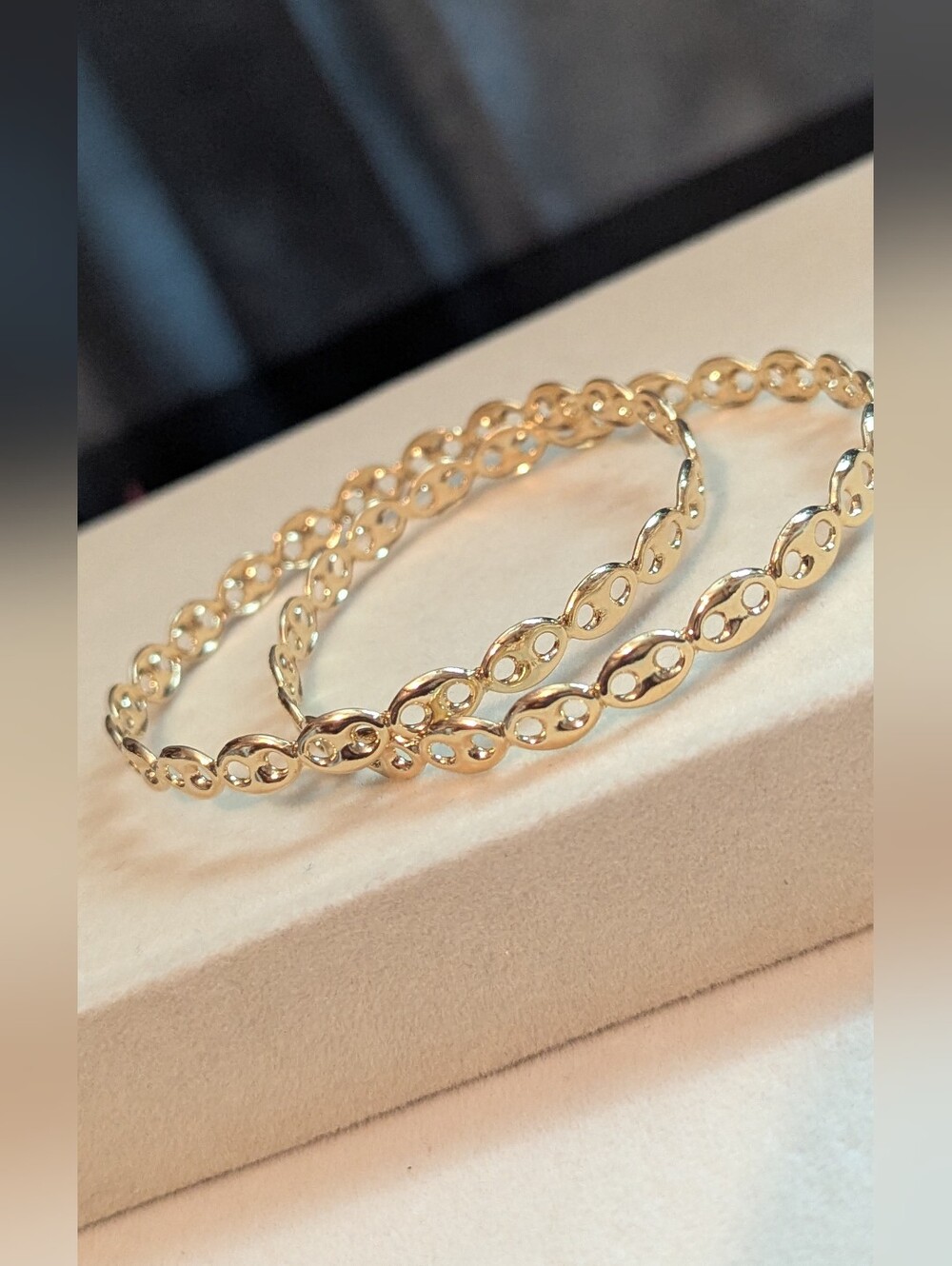 18k Gold Filled Puffy Mariner Link Thin Bangle Bracelets - W080426-01